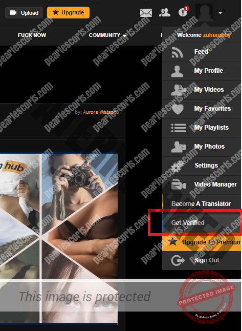 PornHub Get Verified Button cropped from PC Version